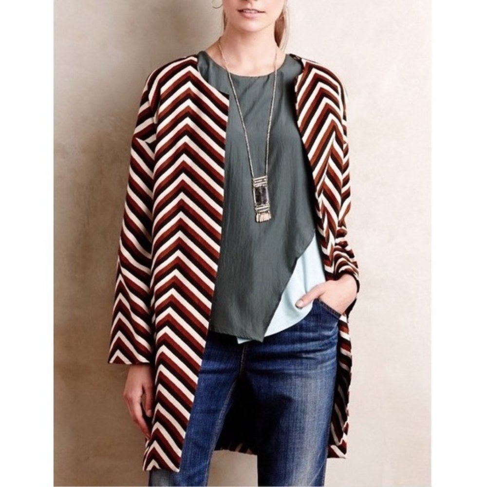 Anthropologie Eva Franco Brown Chevron Car Coat